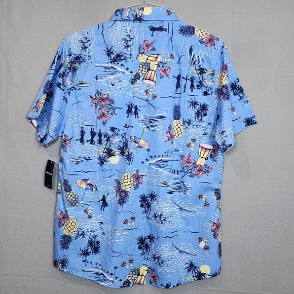 Haggar Short Sleeve Button Up Tuckless Slim Fit Beach Theme Shirt Men's L - NWT - Picture 2 of 6